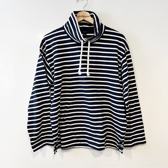 J.crew Funnelneck pullover sweatshirt in striped Mariner - Picture 3 of 11